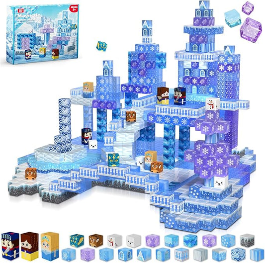 Magnetic Blocks - 100PCS Magnetic Building Block for Kids Age 3+, Transparent Magnet Cubes Blue Castle Princess Building Toy Sets, STEM Magnets Toys Birthday Gift for Boys Girls 4 5 6 7 8 9 10 11 12+