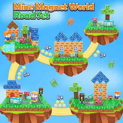 100PCS Magnetic Blocks - Build Mine Magnet World Road Set, Magnet Building Blocks Toddler Toys Creative Kids Games, STEM Sensory Toys for Kids 3+, 1'' Magnetic Cubes Classroom Must Haves Toy Gifts