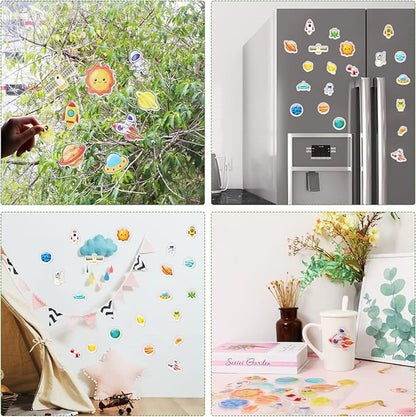 20 PCS Outer Space Thick Gel Clings Galaxy Window Gel Clings Decals Stickers for Kids Toddlers and Adults Home Airplane Classroom Nursery Outer Space Party Supplies Decorations Removable and Reusable