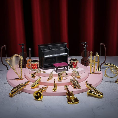 Civaner 24 Pcs Dollhouse Musical Instruments Christmas Miniature Violin Piano Trumpet Saxophone Electric Guitar Tiny Instruments Set for Xmas Party Gift Mini House Musical Room Succulent Garden