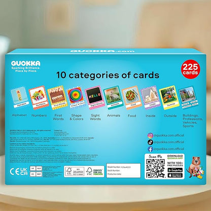 QUOKKA 225 Flash Cards for Toddlers 1-3 – Alphabet & First Words Flashcards with Rings – Toddler Educational Toys for Learning – Fun Big Size Letter Flashcards for Toddlers 3-5 Years