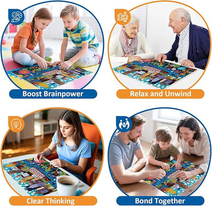 300 Pieces Puzzles for Adult,Riverboat Scene Puzzle for Kids Teen Adults,Interlock Perfectly Letter on Back,Folk Art Design Jigsaw Puzzle for Kids Ages 8-10,Puzzle for Family Game Nights,20.5 x 15 in