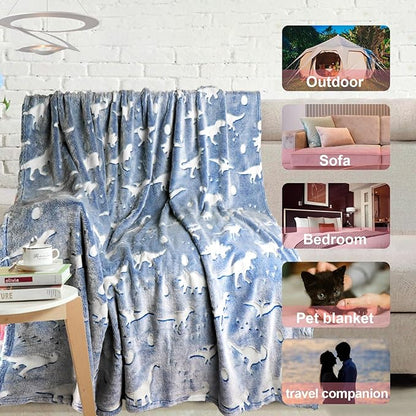 TEHALK Dinosaur Blanket for Boys Girls Glow in The Dark Blankets for Boys Soft Fleece Blankets for Kids 30"x 40"