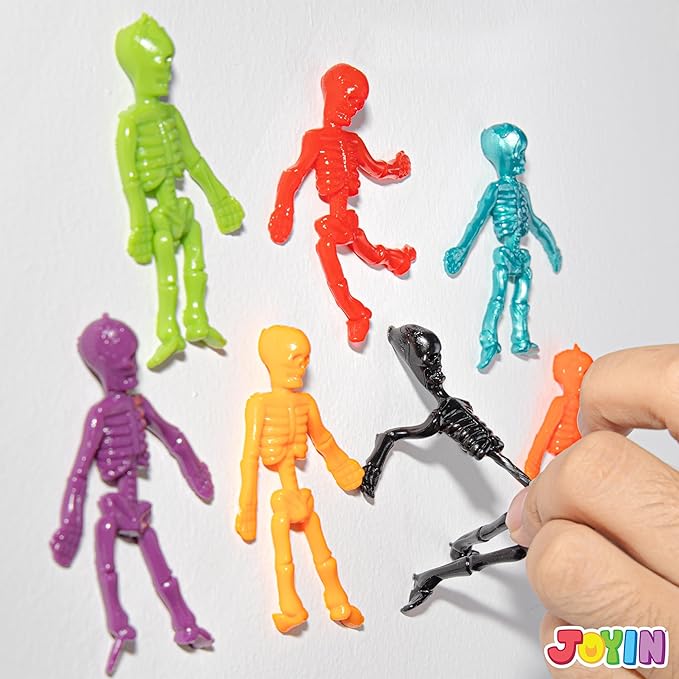 JOYIN 48 PCS Halloween Stretchy Skeletons, Halloween Sticky Hand Toys Bulk for Halloween Party Favor Goodie Bag Fillers, Kids Student School Classroom Carnival Game Prizes