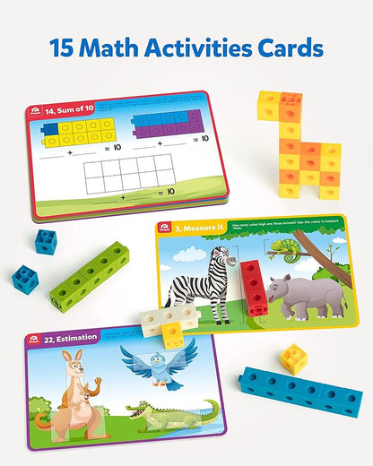 Coogam Math Manipulatives, Math Game for Kids 3-8 with Number Counting Snap Linking Cube, 1st Grade Math Flashcards Toy Gift for Preschool Learning