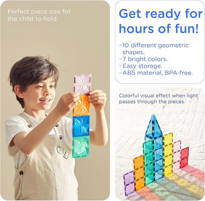 KUB 121 Pcs Magnetic Tiles Creative Toys, 3D Building Magnet Blocks Set, STEM Educational Kids Gifts for Boys Girls Over 3 Years Old, Montessori Preschool Learning
