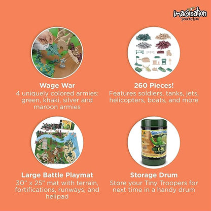 Imagination Generation Army Men Big Battle Playset Deluxe Army Toys and Green Army Men - Set Includes Tan and Green Army Men, Tanks, Jets, Walls, Helis, Battlefield Mat and More (260 pcs)