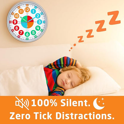 OWLCONIC Telling Time Teaching Clock for Kids - Educational Analog Wall Clock for Bedrooms, Playroom, Classroom Learning - Silent Kids Wall Clock for Learning to Tell Time