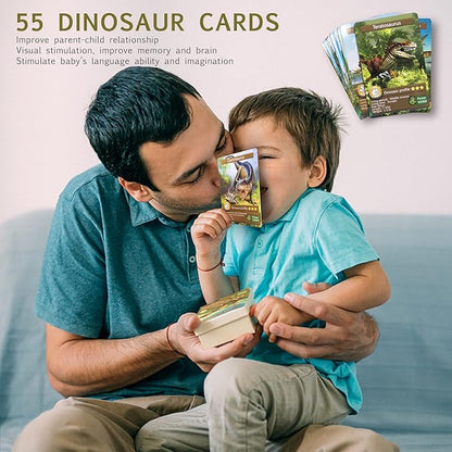 55PCS Dinosaur Learning Recognition Flash Cards,Dinosaur Fan Collectible Cards, Flash Card, Educational Learning Toys for Kids, Gift for Boys and Girls.