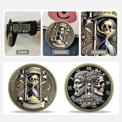 AtSKnSK Memento Mori Coin Momento Mori Coin Skull Coin Stoic Gifts Memento Mori Calendar Living Memento Mori Amor Fati Coin (Memento Mori Coin - 4)