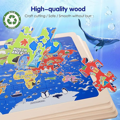 Jigsaw Puzzles Wooden Puzzles for Kids Ages 3-5 Preschool Educational Toddlers Toys United States Puzzle Space Universe World USA Map Earth Exploration Gifts for 3 4 5 6 Year Old Boys Girls 4 Packs