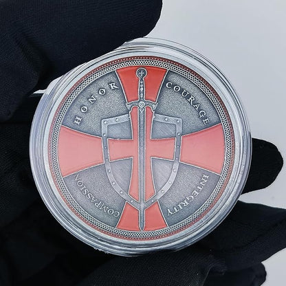 Christian Warrior Challenge Coin - The Knight Templar Coin Red Cross Religious Collection Coin
