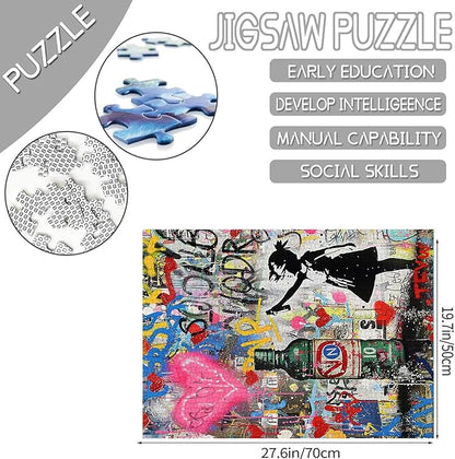 Tucocoo Banksy Style Jigsaw Puzzle 1000 Pieces Puzzles for Adults, Graffiti Girl Street Art Jigsaw Puzzles for Challenging Family Activity Games Colorful DIY Handwork Puzzle for Home Decor Gifts