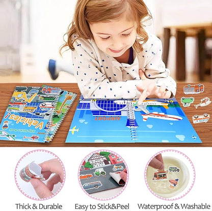 Jelly Sticker Books for Toddlers 2-4 Years, Reusable Sticker Book for Kids 1-3, Toddler Travel Essentials Vehicles Stickers for Kids Toddler Plane Activities (Vehicles)