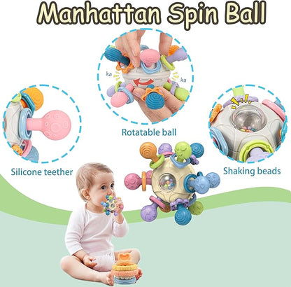 Baby Toys 0-6-12 Months,Montessori Toys for babise 0-6-12-18 Months,Incl Pull String Toy & Shape Sorter & Stacking Building Block & Manhattan ball & Baby Blocks，montessori baby toys for 1 + year