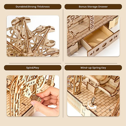 3D Wooden Puzzles for Adults: 3D Puzzle Light-Up Ferris Wheel with Music Box - 222psc Wooden Puzzles Model Building Kits Fun Gifts for Adult with Storage Box - Hobbies for Men Women