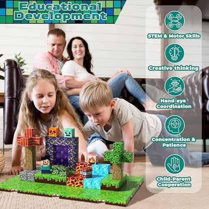150 PCS Magnetic Blocks - Magnetic Building Block with 6 Baseplate, Stacking Magnets for Kids, Sensory Toy for Toddlers STEM Learning, Birthday Gifts for 3+ Years Old Boys Girls