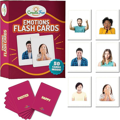 50 Emotions Flash Cards Volume 1 - Feeling Photo Cards for Kids, Adults, Seniors, Homeschool, Speech Therapy, ABA, Dementia, Aphasia, Occupational Therapy, ESL and Autism Learning Material