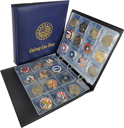 Challenge Coin Album 2.4''x2.4'' Pockets Holds 120 Large Military Coin Medals Display and Storage