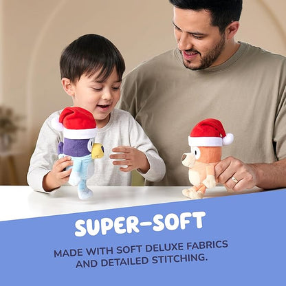 Bluey Toddler Plush Toys Pack of 2, 7-8”, Soft, Festive Holiday Season Plush Figure Toys with Santa Hats, Cuddly Plush Animals for Kids Ages 3+
