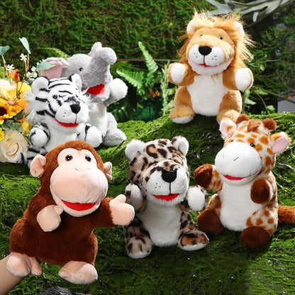 Lenwen 6 Pcs Operation Christmas Items Bulk Animal Hand Puppets with Working Mouth 10 Inches Plush Puppets for Toddler Kid Storytelling Imaginative Role Play Show Party Gifts(Forest Animal)