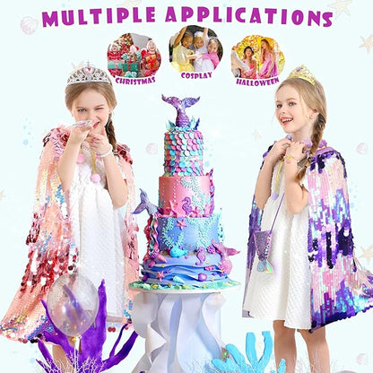 Princess Dress Up Toys Mermaid Dress Up Cape Kit 9 Pcs Gift Set for Little Girls 3-8 Years Old