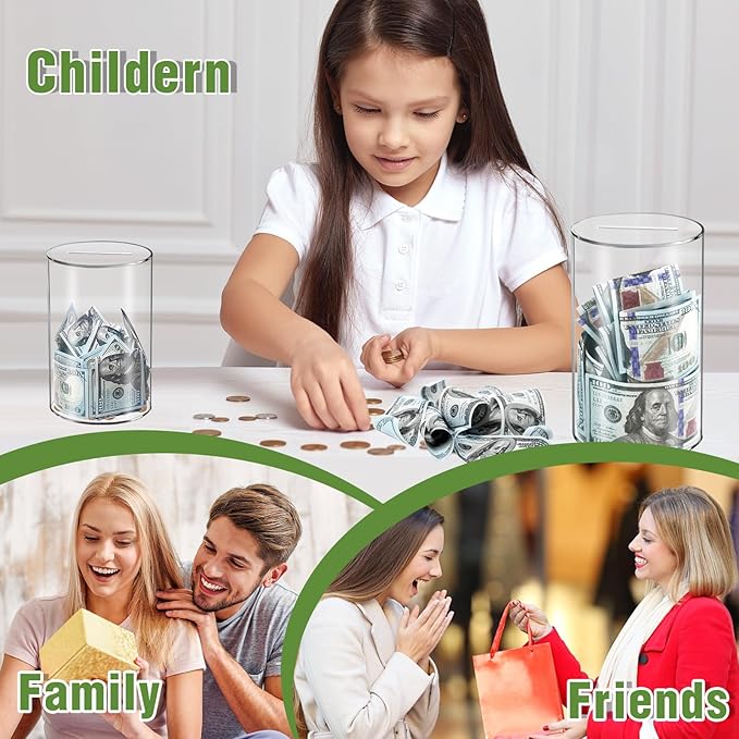 Clear Piggy Bank for Adults/Kids, Acrylic Unopenable Money Box for Cash Coin Saving, Must Break to Open, Money Saving Jar for Adults Boys Girls, Size 10" H x 6" Diameter