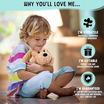 Golden Retriever Dog Microwavable & Weighted Puppy Stuffed Animals- 1.5 Lbs Unscented Doodle Heating Pad for Warmth, Period Cramps & Anxiety, Cute Dog Plushie Toy Gifts for Women Girls & Kids