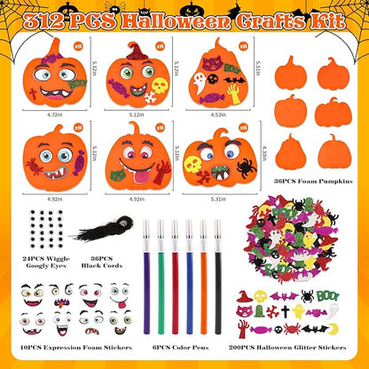 OCHIDO 312 PCS Halloween Crafts for Kids, DIY Foam Pumpkins for Craft Bulk, Halloween Arts and Crafts for Party Favors Supplies, Halloween's Decorations, Classroom Craft Activities