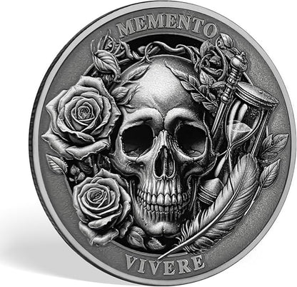 AtSKnSK Memento Mori Coin Momento Mori Coin Skull Coin Stoic Gifts Memento Mori Calendar Living Memento Mori Amor Fati Coin (Memento Mori Coin - 1)