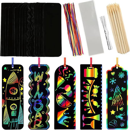 PEASUG Scratch Art, 40 Sets 5 Styles Scratch Art for Kids, Rainbow Scratch Paper Art Sets, Magic Black Scratch Off Paper Eid Bookmarks Gifts for Kids, DIY Art Craft Party Favors Easter Crafts