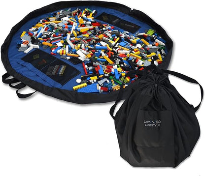 Lay-n-Go 2-in-1 Small Portable Drawstring Toys Storage Organizer and Play Mat for Room and Travel, Made for Kids and Toddlers with a Durable Patented Design