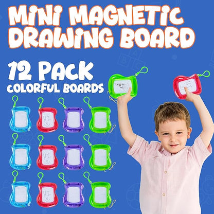Bedwina Mini Magnetic Drawing Board for Kids - (Pack of 12) Backpack Keychain Clip Drawing Boards, Erasable Doodle Sketch Writing Pad Boys & Girls, Birthday Kids Party Favors