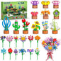 24 Pack Flowers Party Favors for Kids Building Set - 827PCS Succulents 3.6MM Mini Building Blocks Toy for Easter Basket Stuffers, Classroom Prizes, Mother's Day Birthday Gift for Girl Boy Ages 6+