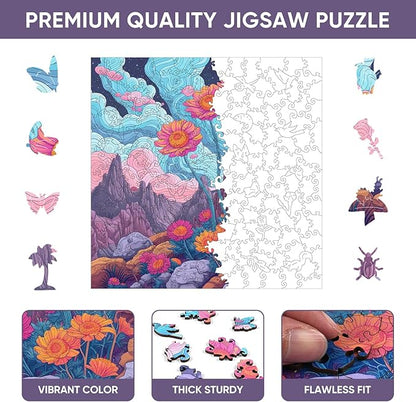 Wooden Jigsaw Puzzles-Hope Flower,200pcs,12.4x11.4in,Medium,Wooden Puzzles for Adults,Unique Shape Animal Adult Puzzles,Irregular Wood Puzzles Best Gift for Adults and Kids Family Gam