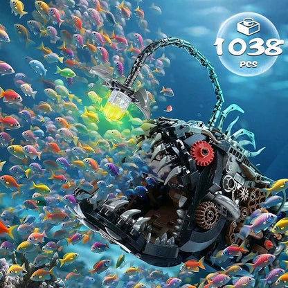Mechanical Lantern Fish Building Sets for Adults, Compatible with Lego, Creative Ocean Animal Toy for Home Office Decor, STEM Gift for Boys 8-14