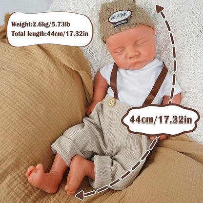 Boy 17.5 Inch, Full Silicone Baby Doll, Realistic Baby Dolls, Realistic Veins & Sleeping Pose, Not Vinyl, Reborn Baby Dolls Silicone Full Body, Gift Set