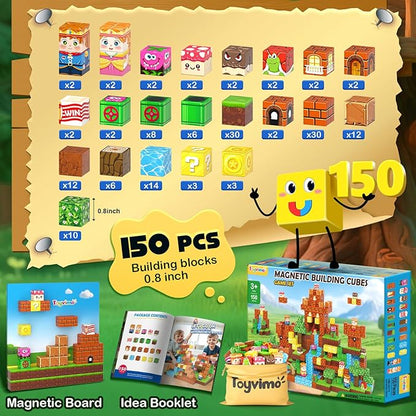 150 PCS Magnetic Blocks: Magnet Toys for Kids Ages 3+, STEM Sensory Building Cubes for Toddlers, Magnetic Tiles for 3-12 Boys & Girls Years Old, Stacking Game Toy for Travel Birthday Gifts