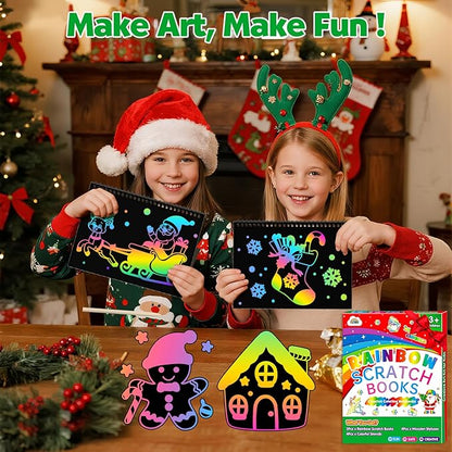 ZMLM Scratch Paper Art Craft: 2 Pack Rainbow Scratch Set for 3 4 5 6 7 8 9 10 Years Old Girls Boys Students Drawing Coloring Black Magic Art Supplies Kits Gifts School Birthday Party Toys(Christmas)