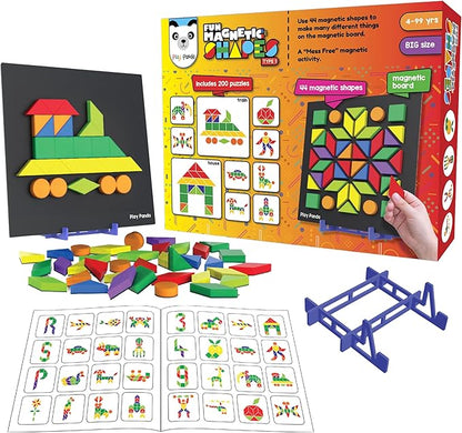 Magnetic Tangram Puzzle Educational Toy| 200 Patterns, 44 Big Magnet Tangram Pieces with Board, Pattern Book & Display Stand | STEM Learning Toys for Toddlers Ages 4 5 6+ Years|Gifts for Girls & Boys