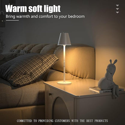 Modern LED Cordless Table Lamp, 4000mAh Rechargeable Battery, 3 Level Brightness Night Light, Metal Shell, Minimalist Design, for Couples Dinner/Coffee Table/Restaurant/Bedroom, White