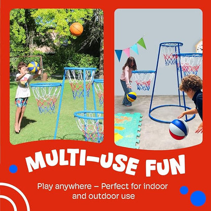 Activejoy- 4 Hoop Basketball Set - Toddler Basketball Hoop Indoor - Outdoor Play Preschool - +3 Years Old Toy. Includes 2 Balls and air Pump