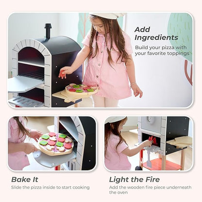 Teamson Kids My Little Helper Pizza Oven & 24 pc. Accessory Set with Cooking Utensils and Pizza Toppings