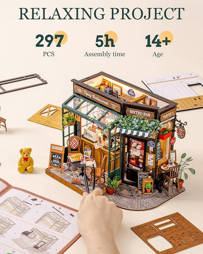 ROBOTIME DIY Tiny House Kit, Miniature House Kit for Adults to Build, Mini House Kit with Furniture, Halloween/Christmas/Birthday Gifts for Men/Women（Tipsy Restaurant）