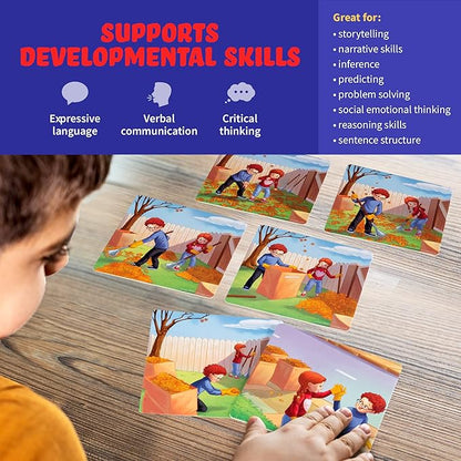 Sequence for Kids Cards, Speech Therapy Materials, Homeschool SEL, Autism, Tell A Story Picture Cards, Social Skills, Picture Cards, ESL, ELL