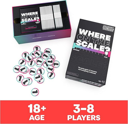 Spin Master Games, Where on The Scale, A Party Game of Extremes, for Friendsgiving, Bachelorette Parties, College, Birthdays, Happy Hour & More, 2 & Up Players, for Ages 18 & Up