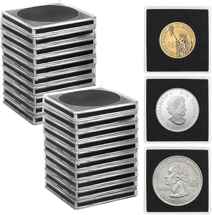 45 Pcs 20-40mm Acrylic Coin Collection Cases with Sponges, Adjustable Coin Holders, Silver Dollar Protection Cases for Collectors, Coin Collection Supplies(20/25/30/35/40mm)