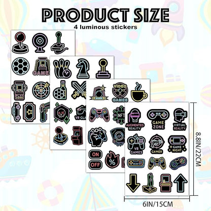 52 Pcs Glow in The Dark Neon Game Stickers for Kids, Water Bottle Stickers for Kids Vinyl Waterproof Gaming Laptop Decals for Teens Girls Boys