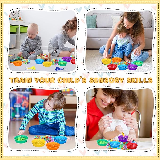 Leitee 62 Pcs Sensory Bin Filler Include 50 Unicorn Acrylic Beads 4 Tweezers 2 Scissors Clips 6 Cups Fine Motor Toys Set for Boys Girls Early Education and Counting Sorting Training