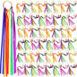 Junkin Ribbon Rings Hand Kite Waldorf Toys Dancing Wrist Ribbons Rainbow Streamers with Wood Ring Educational Toy for Playroom Dancing Birthday Party Gift(Rainbow,48 Pcs)